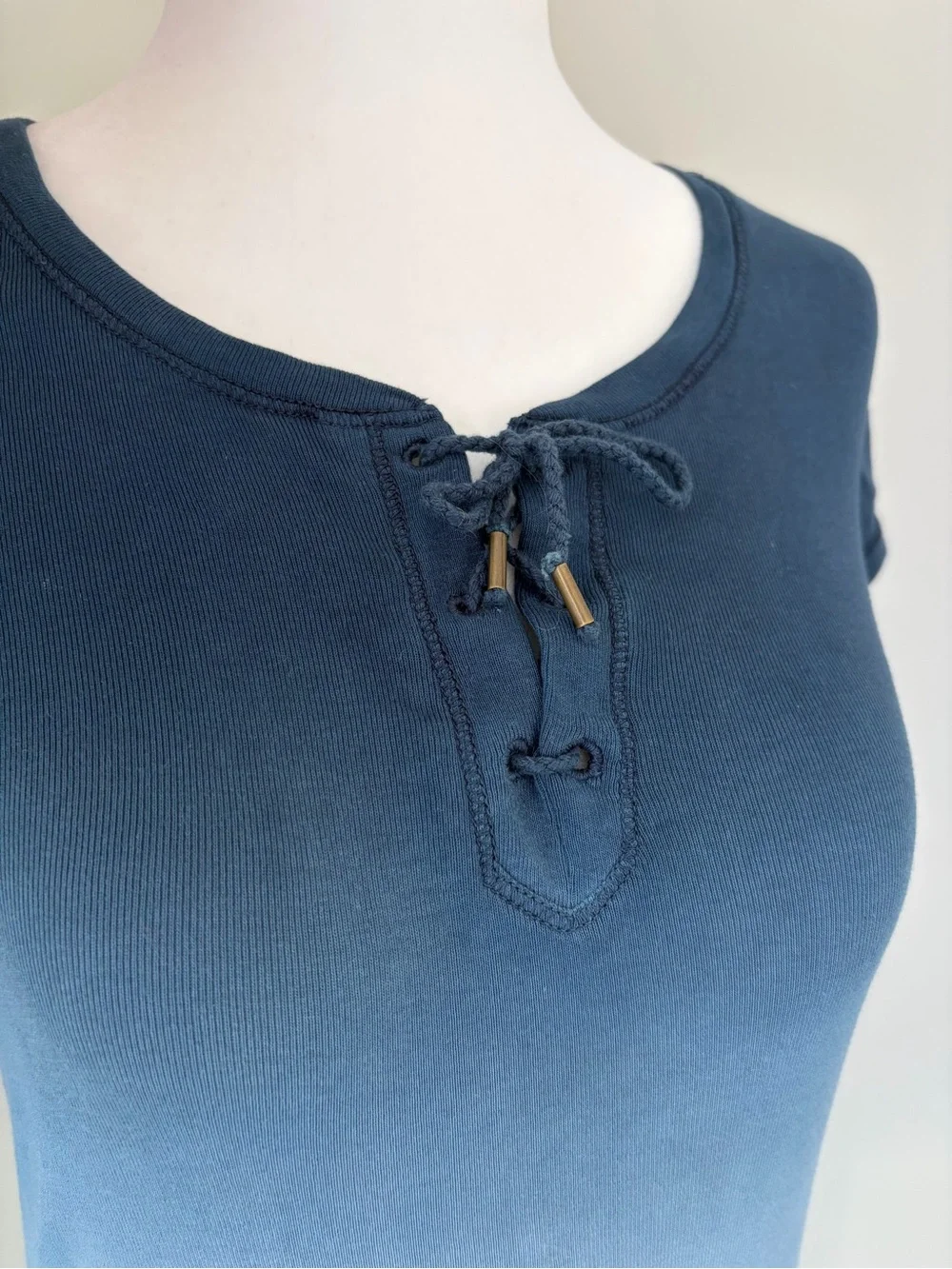 Lauren Ralph Lauren Blue Ombre Lace-Up Cotton Henley T-Shirt